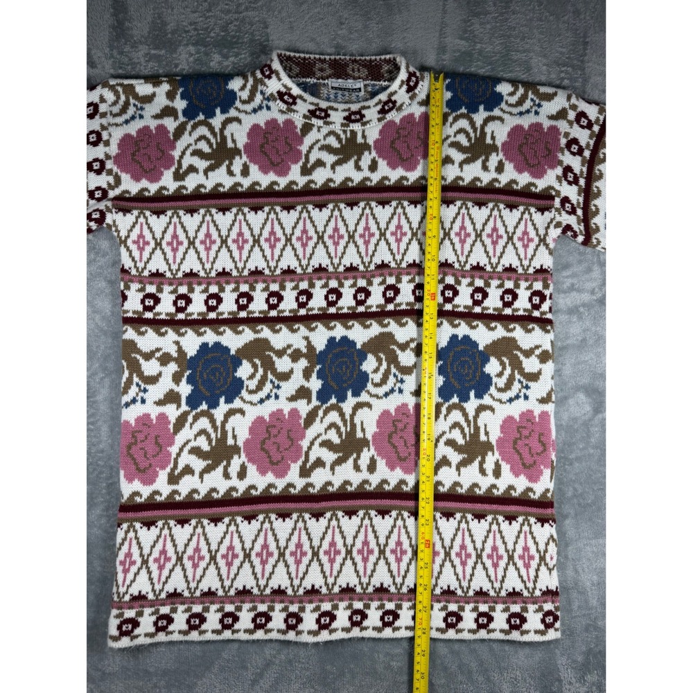 Vintage 90s 80s Floral Tapestry Knit Crewneck Sweater Grandmacore Pullover XL - Picture 4 of 5